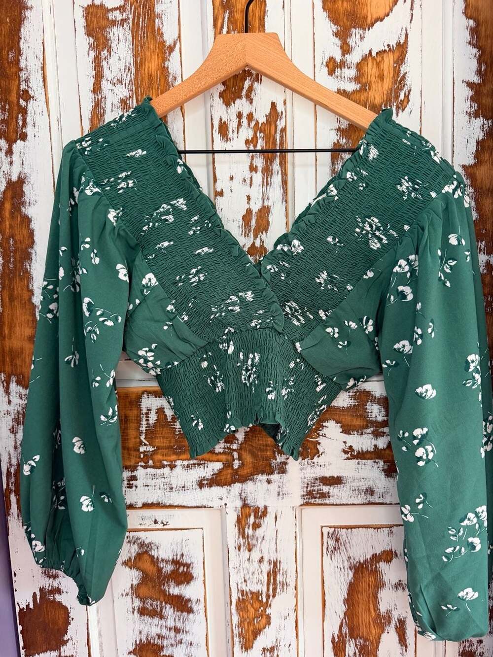 Abercrombie & Fitch Women’s Smocked Peplum Blouse Green Floral Size Small